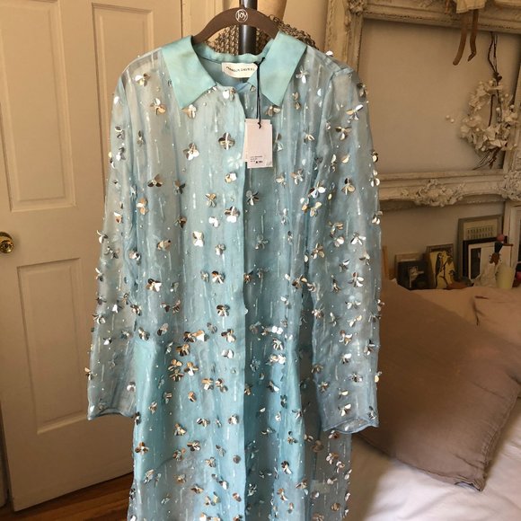 Mansur Gavriel Jackets & Blazers - Mansur Gavriel Floral Silk Trench - Sky Blue